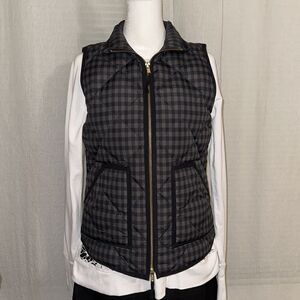 J. Crew XS Gray Black Gingham Dawn Filled Full Zip Quilted Puffer Vest